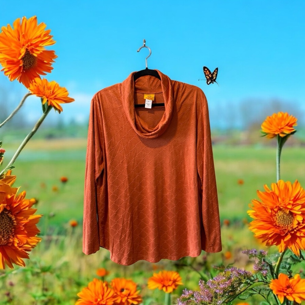 Ruby Rd. Rust Orange Cowl Neck Top - Picture 3 of 16